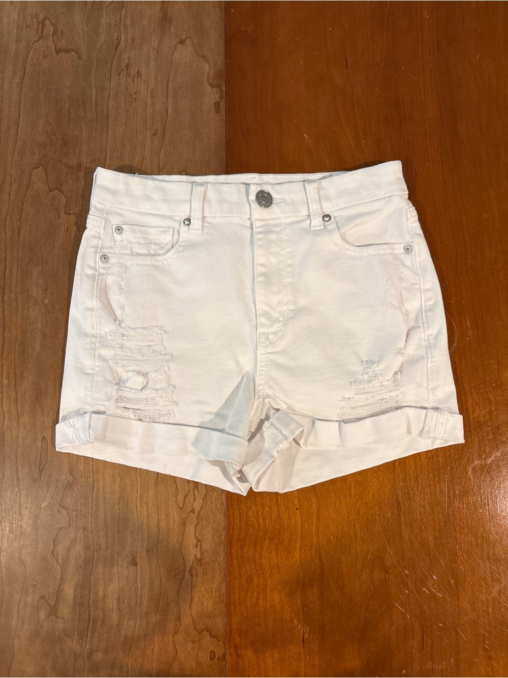 American Eagle White Denim Cuffed Shorts